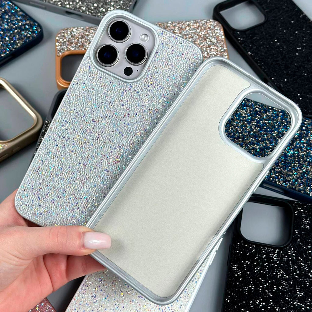 Чохол (накладка) Apple iPhone 15, Swarovski Diamonds, Срібний - № 2 Чохол (накладка) Apple iPhone 15, Swarovski Diamonds, Срібний - № 2