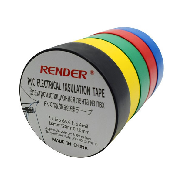 Изолента ПВХ RENDER 0,1мм*18мм*20м, желтая - № 1 Изолента ПВХ RENDER 0,1мм*18мм*20м, желтая - № 1