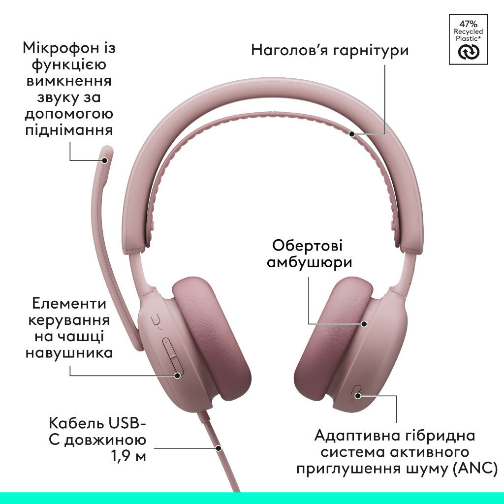 Наушники Logitech Zone Wired 2, С микрофоном, Розовый - № 6 Наушники Logitech Zone Wired 2, С микрофоном, Розовый - № 6