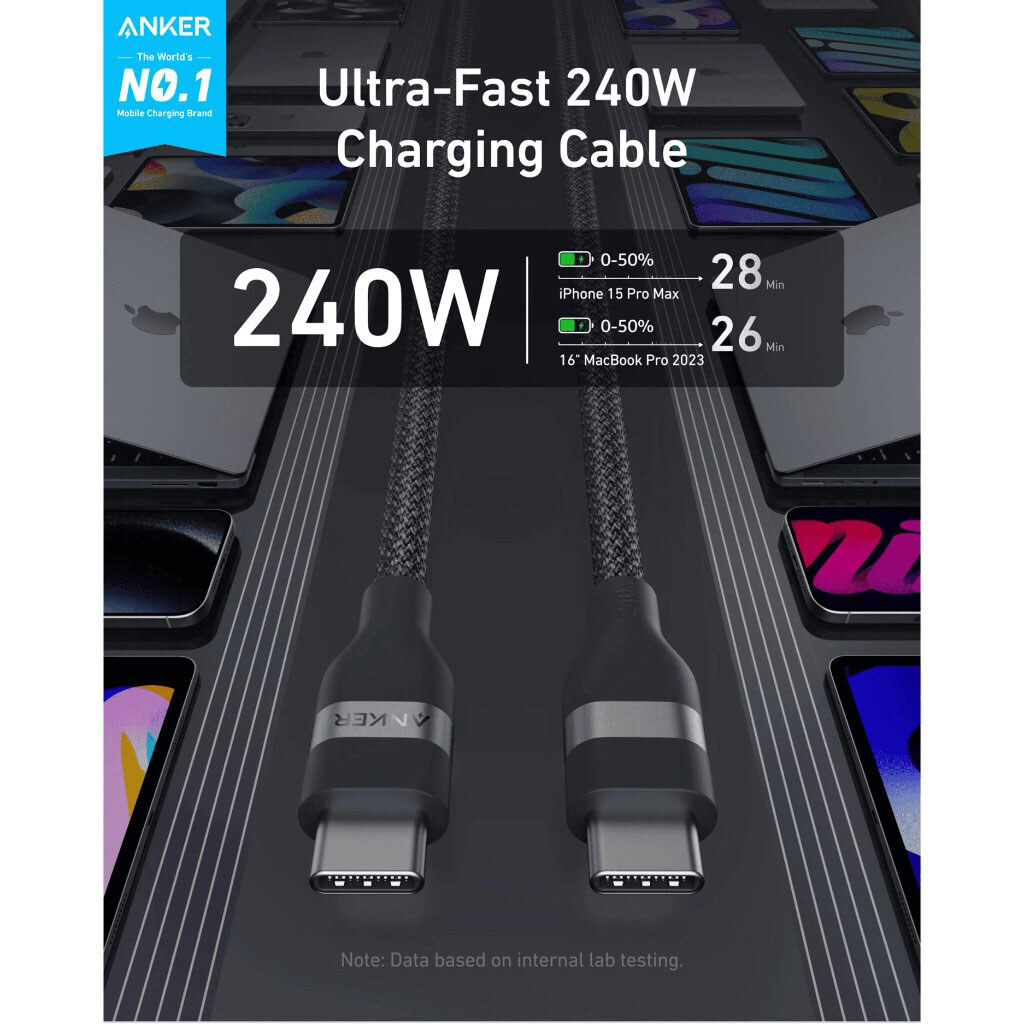 Кабель Anker A82E2H12, Type-C, 1.8 м., Черный - № 2 Кабель Anker A82E2H12, Type-C, 1.8 м., Черный - № 2
