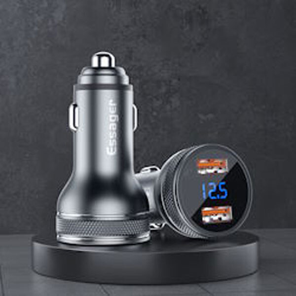 USB-зарядка для авто ESSAGER 2xQC3.0 36W серая металлическая - № 1 USB-зарядка для авто ESSAGER 2xQC3.0 36W серая металлическая - № 1