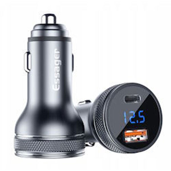 USB-зарядка для авто ESSAGER PD3.0 QC3.0 36W серая металлическая - № 1 USB-зарядка для авто ESSAGER PD3.0 QC3.0 36W серая металлическая - № 1