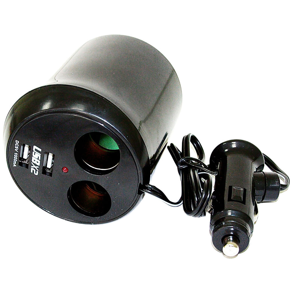 Авторозгалужувач-зарядка WF-028, 3 гнізда, 0.5A USB, в підсклянник - № 1 Авторозгалужувач-зарядка WF-028, 3 гнізда, 0.5A USB, в підсклянник - № 1