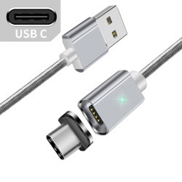 Кабель магнитный USB2.0 AM/Type-C 1м сереб. текстильн. оплетка - № 1 Кабель магнитный USB2.0 AM/Type-C 1м сереб. текстильн. оплетка - № 1
