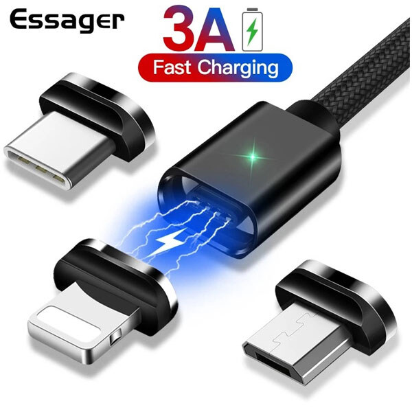 Кабель магнитный USB2.0 AM/Type-C 1м сереб. текстильн. оплетка - № 2 Кабель магнитный USB2.0 AM/Type-C 1м сереб. текстильн. оплетка - № 2