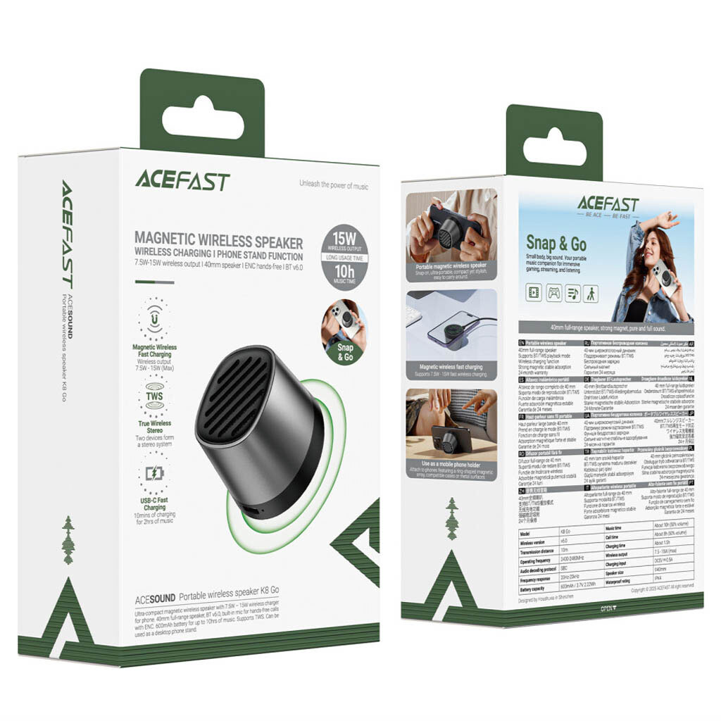 Портативна колонка AceFast K8 Go, Срібний - № 8 Портативна колонка AceFast K8 Go, Срібний - № 8