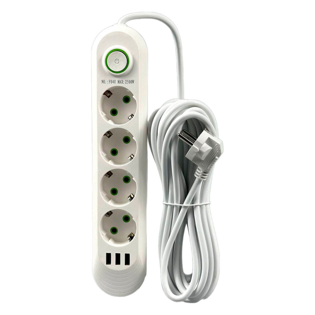 Сетевой удлинитель UA Power F04U, 6.0 м., Белый - № 1 Сетевой удлинитель UA Power F04U, 6.0 м., Белый - № 1
