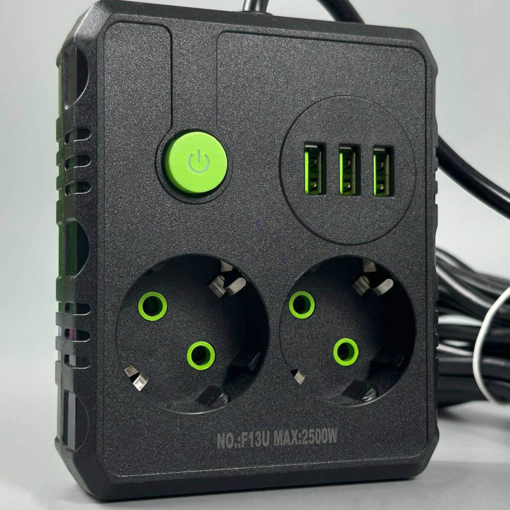 Сетевой удлинитель UA Power F13U, 2.0 м., Черный - № 3 Сетевой удлинитель UA Power F13U, 2.0 м., Черный - № 3