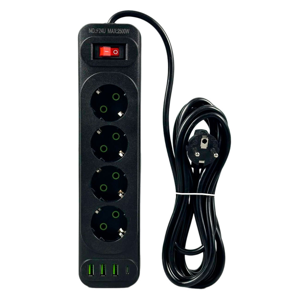 Сетевой удлинитель UA Power F24U, 2.0 м., Черный - № 1 Сетевой удлинитель UA Power F24U, 2.0 м., Черный - № 1