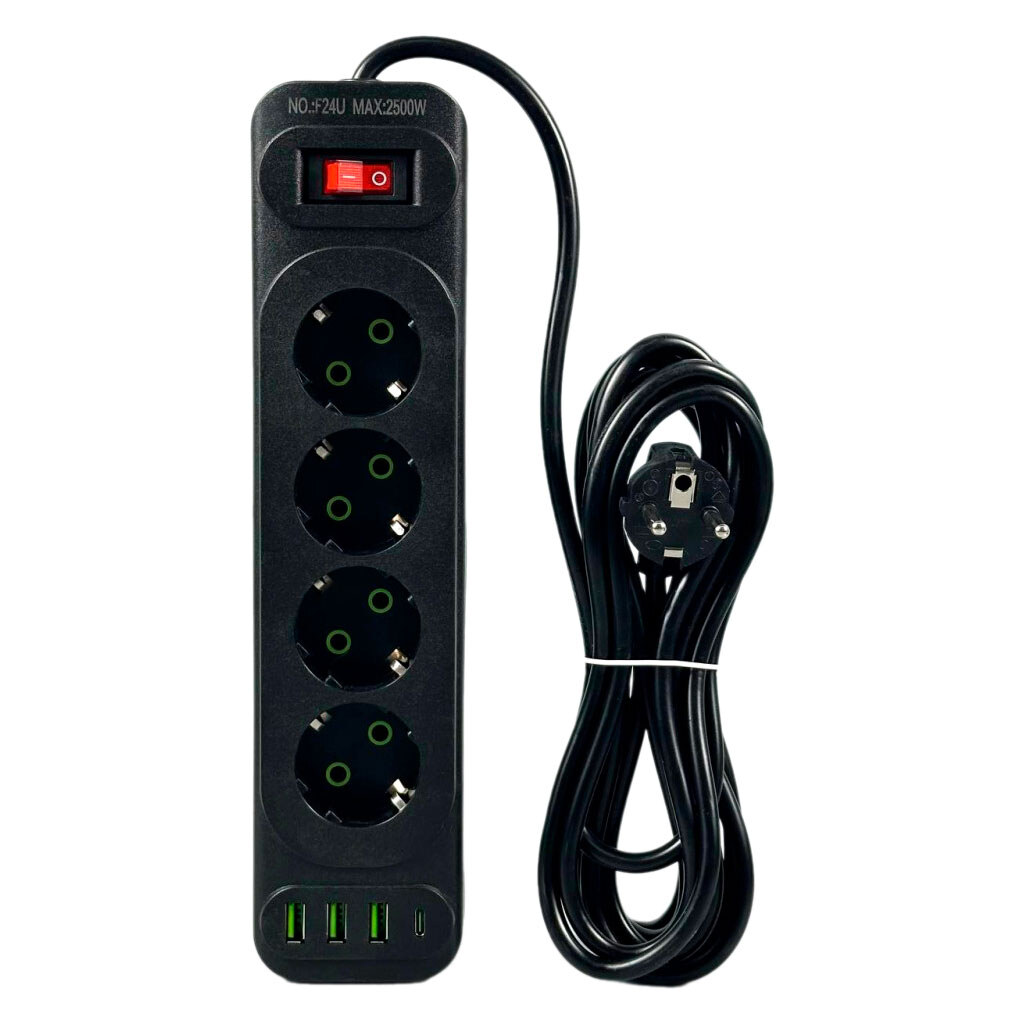 Сетевой удлинитель UA Power F24U, 4.0 м., Черный - № 1 Сетевой удлинитель UA Power F24U, 4.0 м., Черный - № 1