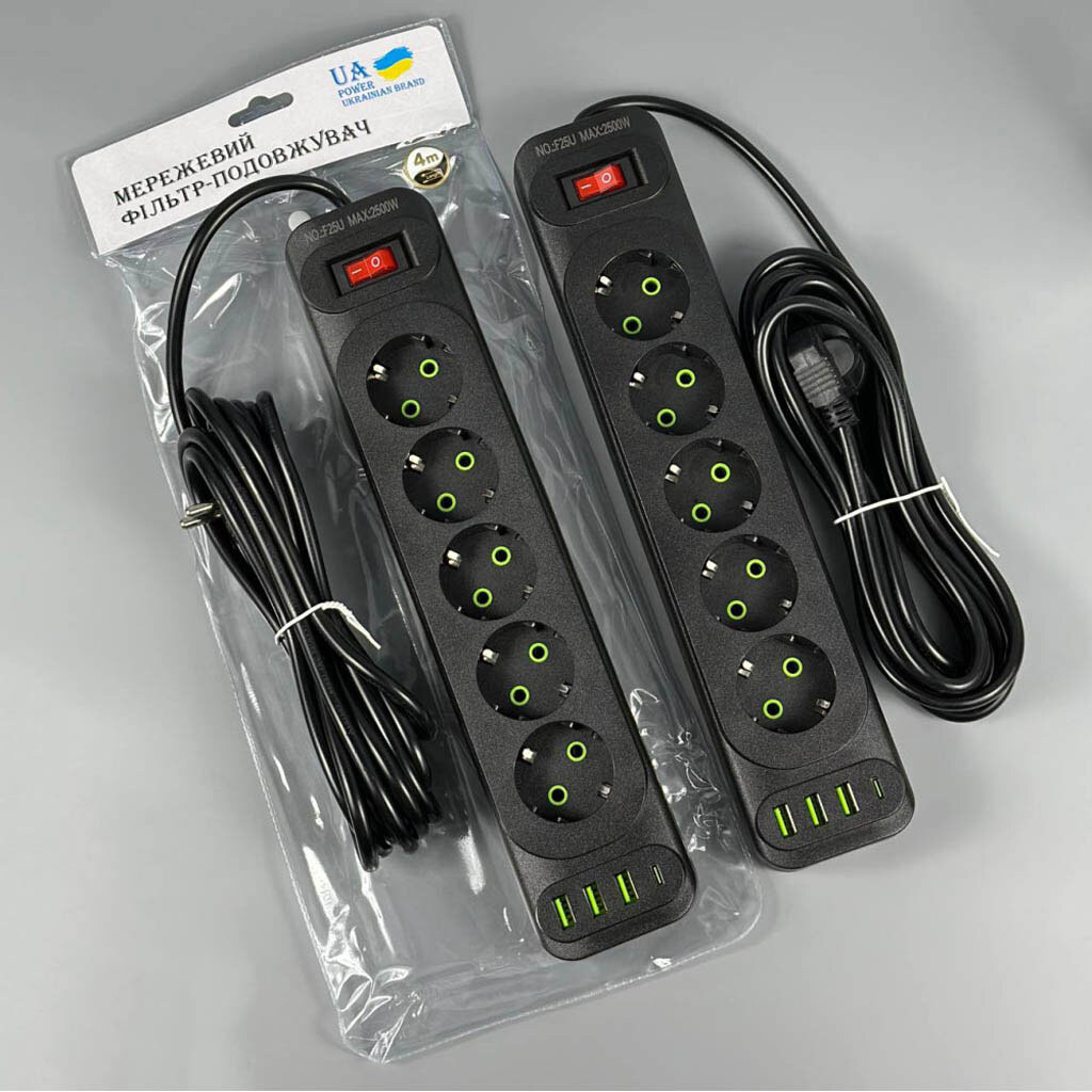 Сетевой удлинитель UA Power F25U, 4.0 м., Черный - № 6 Сетевой удлинитель UA Power F25U, 4.0 м., Черный - № 6