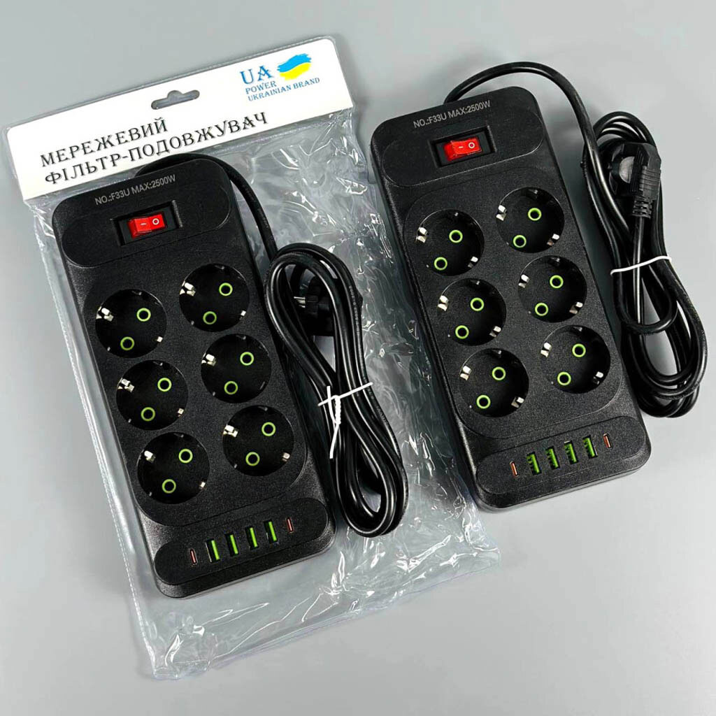 Сетевой удлинитель UA Power F33U, 6.0 м., Черный - № 6 Сетевой удлинитель UA Power F33U, 6.0 м., Черный - № 6