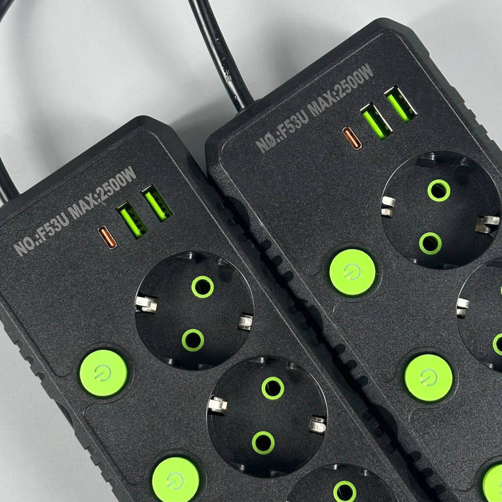 Сетевой удлинитель UA Power F53U, 2.0 м., Черный - № 2 Сетевой удлинитель UA Power F53U, 2.0 м., Черный - № 2