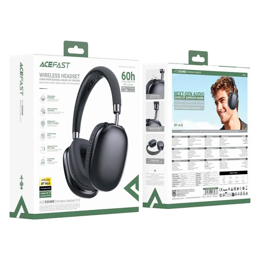 Bluetooth-гарнітура AceFast H13, Стерео, Чорний - № 2 Bluetooth-гарнітура AceFast H13, Стерео, Чорний - № 2
