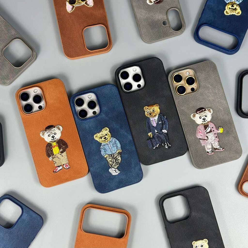 Чехол (накладка) Apple iPhone 16 Pro Max, Teddy Bear Embroidered, Синий - № 5 Чехол (накладка) Apple iPhone 16 Pro Max, Teddy Bear Embroidered, Синий - № 5