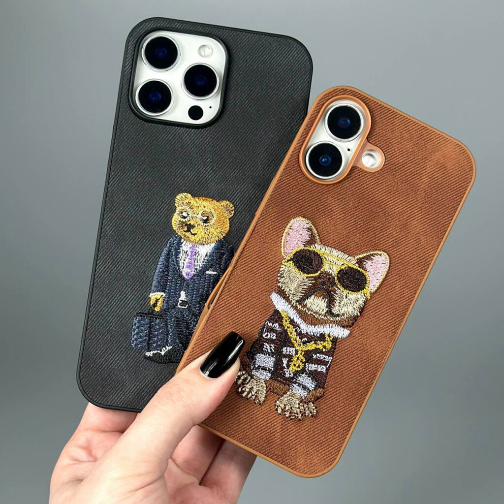 Чехол (накладка) Apple iPhone 16 Pro Max, Teddy Bear Embroidered, Синий - № 8 Чехол (накладка) Apple iPhone 16 Pro Max, Teddy Bear Embroidered, Синий - № 8