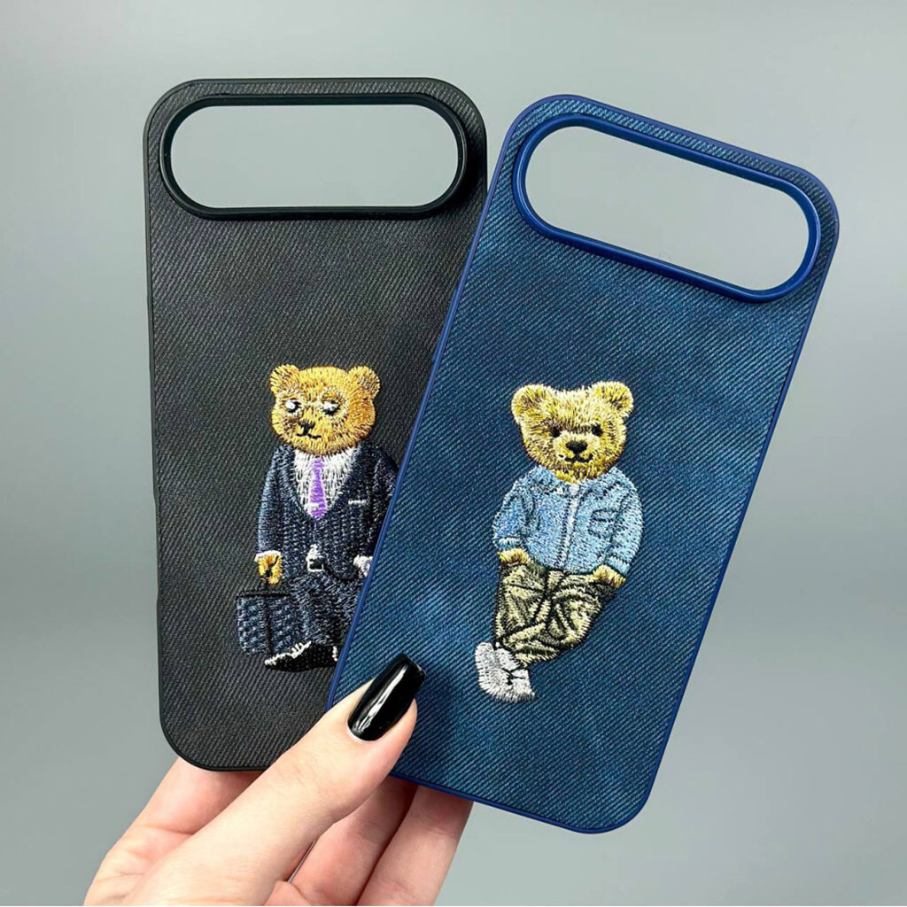 Чехол (накладка) Apple iPhone 16 Pro Max, Teddy Bear Embroidered, Синий - № 17 Чехол (накладка) Apple iPhone 16 Pro Max, Teddy Bear Embroidered, Синий - № 17