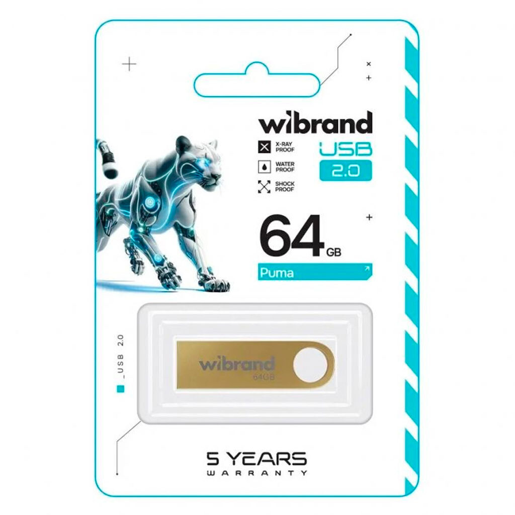 USB Flash Wibrand Puma, 64 Гб., Золотой - № 2 USB Flash Wibrand Puma, 64 Гб., Золотой - № 2