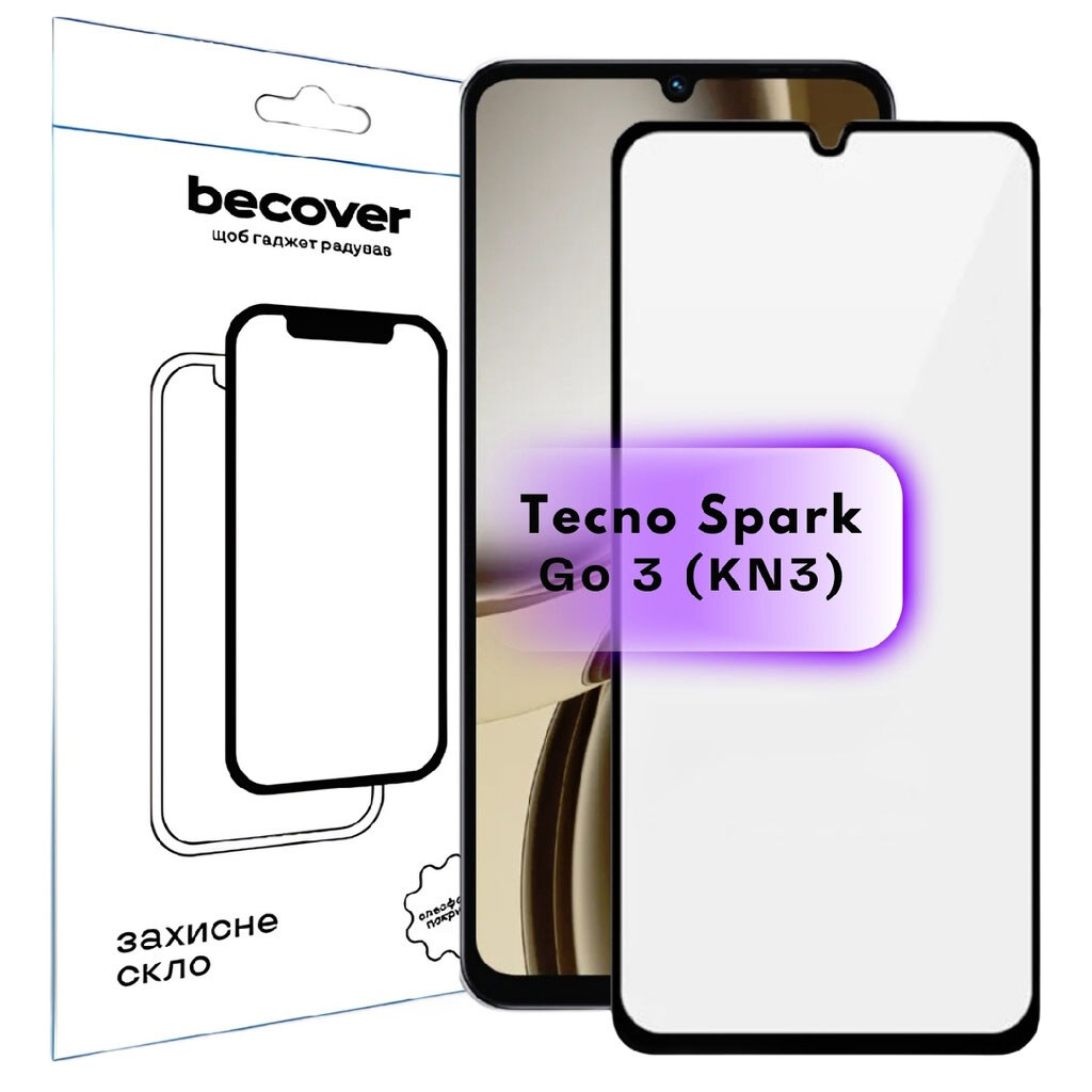 Защитное стекло Tecno Spark Go 3, BeCover, Черный - № 1 Защитное стекло Tecno Spark Go 3, BeCover, Черный - № 1
