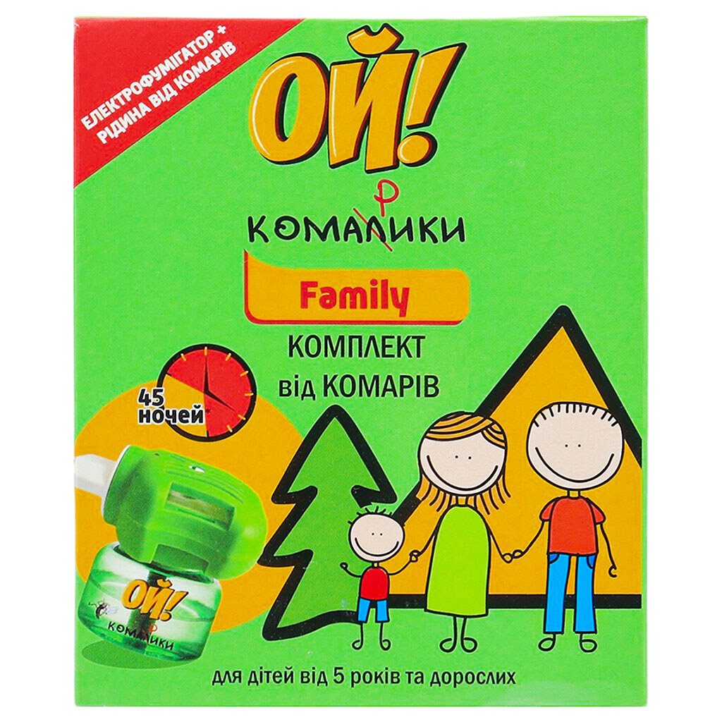 Комплект від комарів ОЙ! Комарики Family: електрофумігатор+рідина, 30 мл - № 2 Комплект від комарів ОЙ! Комарики Family: електрофумігатор+рідина, 30 мл - № 2
