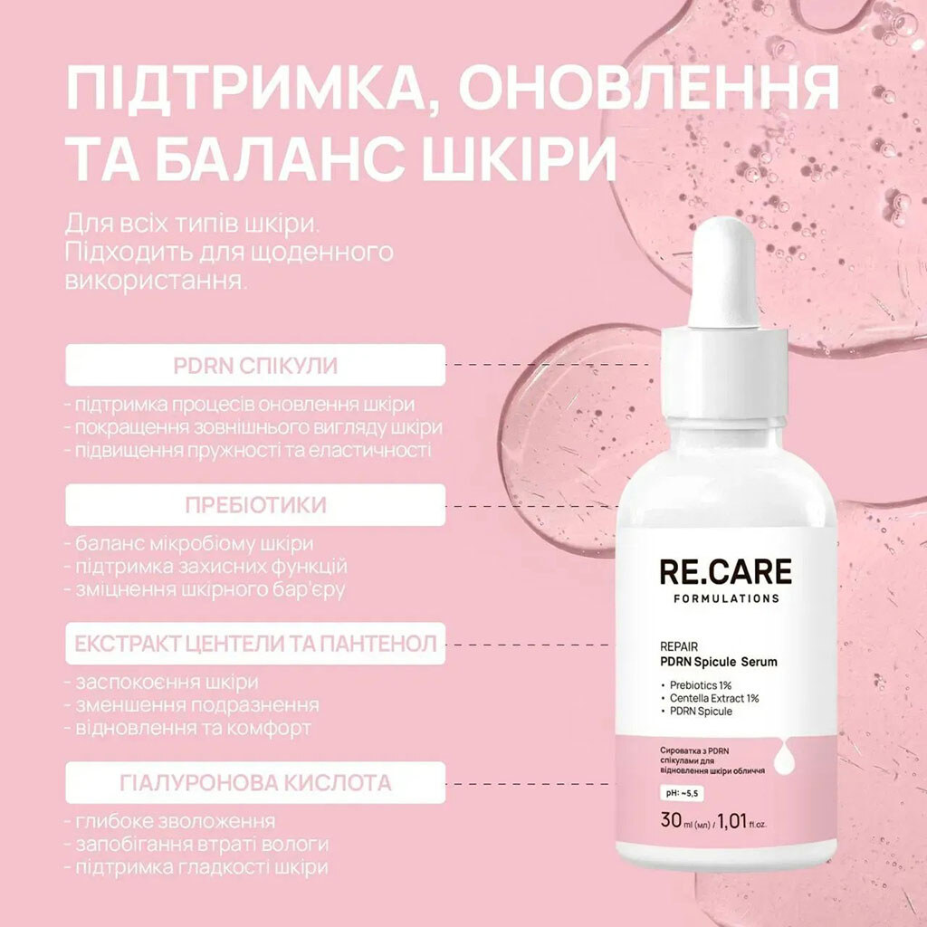 Сироватка для шкіри обличчя RE.CARE PDRN Spicule Serum, 30 мл - № 3 Сироватка для шкіри обличчя RE.CARE PDRN Spicule Serum, 30 мл - № 3