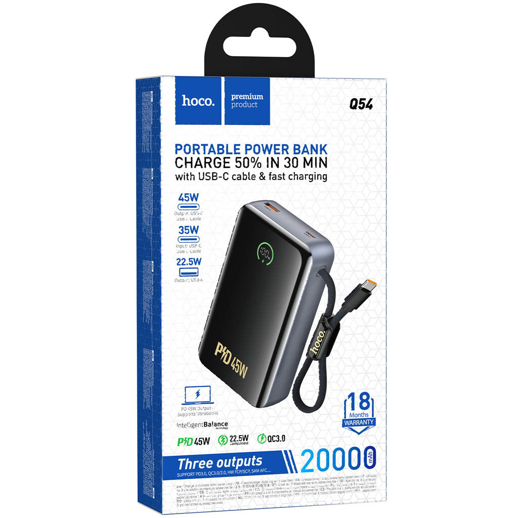 Портативная батарея (Power Bank) Hoco Q54 Shine, 20000 mAh, Серый - № 6 Портативная батарея (Power Bank) Hoco Q54 Shine, 20000 mAh, Серый - № 6