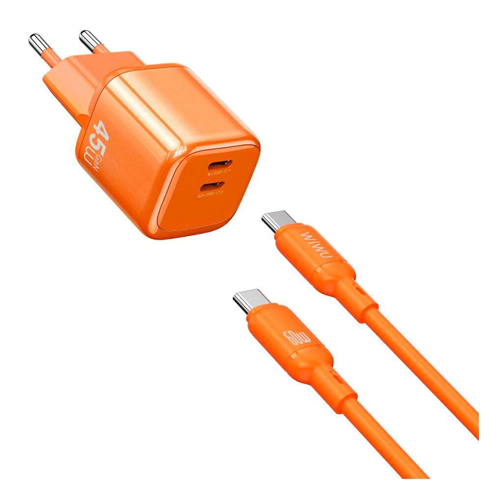 СЗУ Wiwu G025 Cube, Type-C, З кабелем, Помаранчевий - № 1 СЗУ Wiwu G025 Cube, Type-C, З кабелем, Помаранчевий - № 1