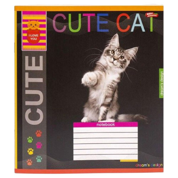 Тетрадь ЦВЕТНАЯ на 12 листов КЛЕТКА "CUTE CAT", 20 ШТ., Мрії Збуваються - № 1 Тетрадь ЦВЕТНАЯ на 12 листов КЛЕТКА "CUTE CAT", 20 ШТ., Мрії Збуваються - № 1