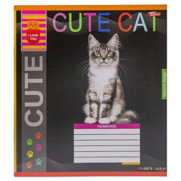 Тетрадь ЦВЕТНАЯ на 12 листов КЛЕТКА "CUTE CAT", 20 ШТ., Мрії Збуваються - № 2 Тетрадь ЦВЕТНАЯ на 12 листов КЛЕТКА "CUTE CAT", 20 ШТ., Мрії Збуваються - № 2