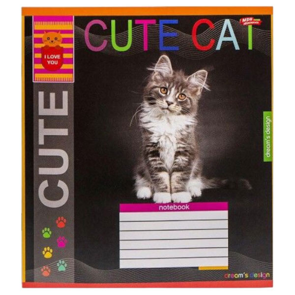 Тетрадь ЦВЕТНАЯ на 12 листов КЛЕТКА "CUTE CAT", 20 ШТ., Мрії Збуваються - № 3 Тетрадь ЦВЕТНАЯ на 12 листов КЛЕТКА "CUTE CAT", 20 ШТ., Мрії Збуваються - № 3