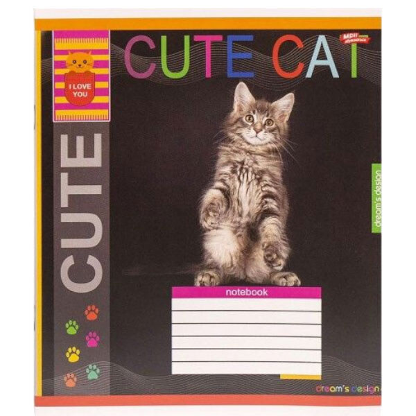 Тетрадь ЦВЕТНАЯ на 12 листов КЛЕТКА "CUTE CAT", 20 ШТ., Мрії Збуваються - № 4 Тетрадь ЦВЕТНАЯ на 12 листов КЛЕТКА "CUTE CAT", 20 ШТ., Мрії Збуваються - № 4