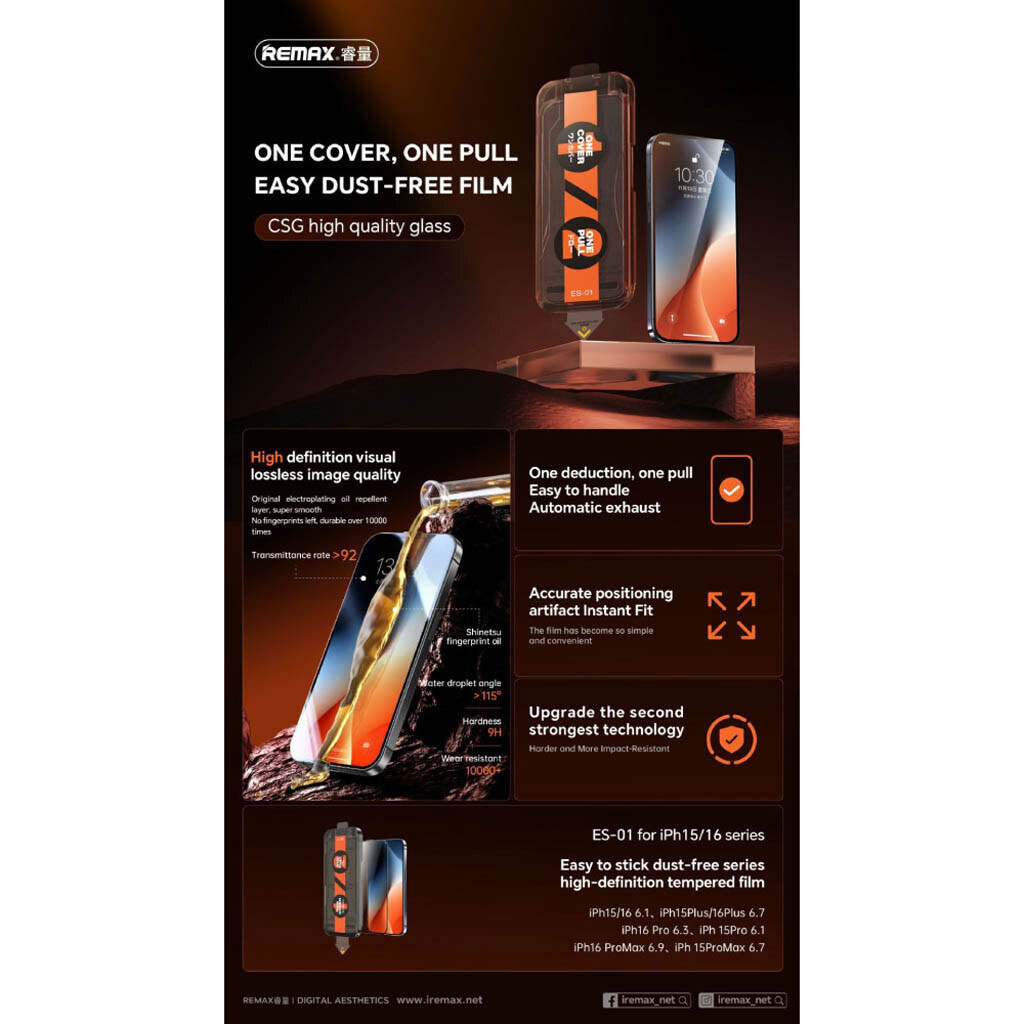 Защитное стекло Apple iPhone 17 Pro Max, Remax ES-01, Черный - № 8 Защитное стекло Apple iPhone 17 Pro Max, Remax ES-01, Черный - № 8