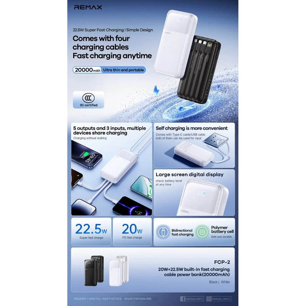 Портативна батарея (Power Bank) Remax FCP-2, 20000 mAh, Чорний - № 4 Портативна батарея (Power Bank) Remax FCP-2, 20000 mAh, Чорний - № 4
