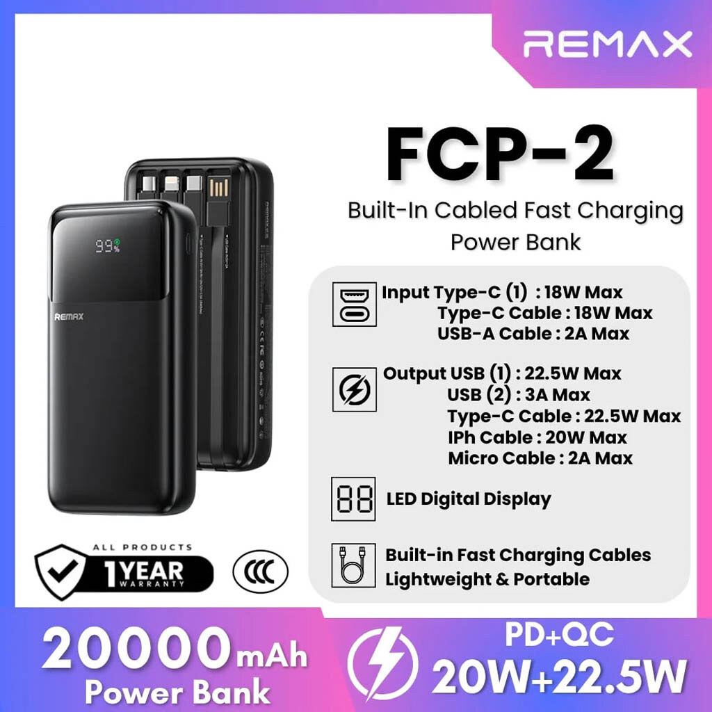 Портативна батарея (Power Bank) Remax FCP-2, 20000 mAh, Чорний - № 7 Портативна батарея (Power Bank) Remax FCP-2, 20000 mAh, Чорний - № 7