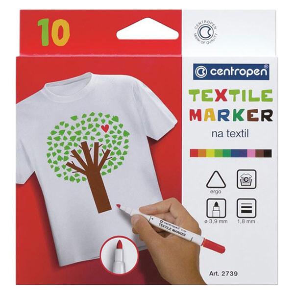 Маркер "Textile", 2 мм, набор 10 цв., Centropen - № 1 Маркер "Textile", 2 мм, набор 10 цв., Centropen - № 1