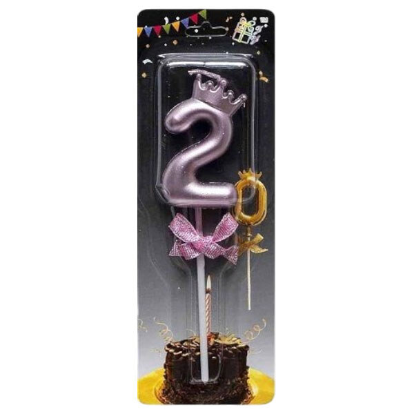 Свічка-цифра "2", з короною, мікс квітів, Mic - № 1 Свічка-цифра "2", з короною, мікс квітів, Mic - № 1