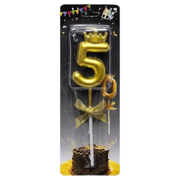 Свічка-цифра "5", з короною, мікс, Mic - № 2 Свічка-цифра "5", з короною, мікс, Mic - № 2