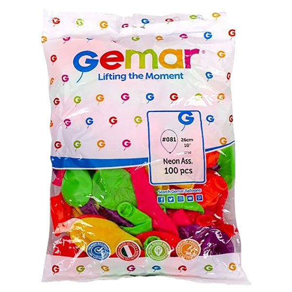Шарики разноцветные "Gemar", 10ʼ, 26 см, неон, 100 шт., Gemar - № 1 Шарики разноцветные "Gemar", 10ʼ, 26 см, неон, 100 шт., Gemar - № 1