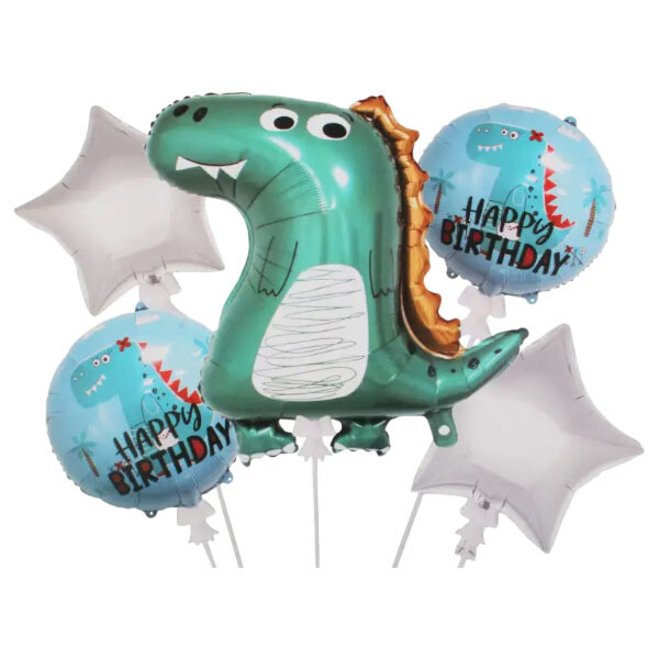Шары фольгированные набор "Happy birthday-Динозавр", 5шт.: 1шт. x 100см + 4шт. x 45см, Mic - № 1 Шары фольгированные набор "Happy birthday-Динозавр", 5шт.: 1шт. x 100см + 4шт. x 45см, Mic - № 1