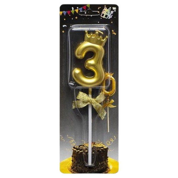 Свічка-цифра "3", з короною, мікс, Mic - № 2 Свічка-цифра "3", з короною, мікс, Mic - № 2