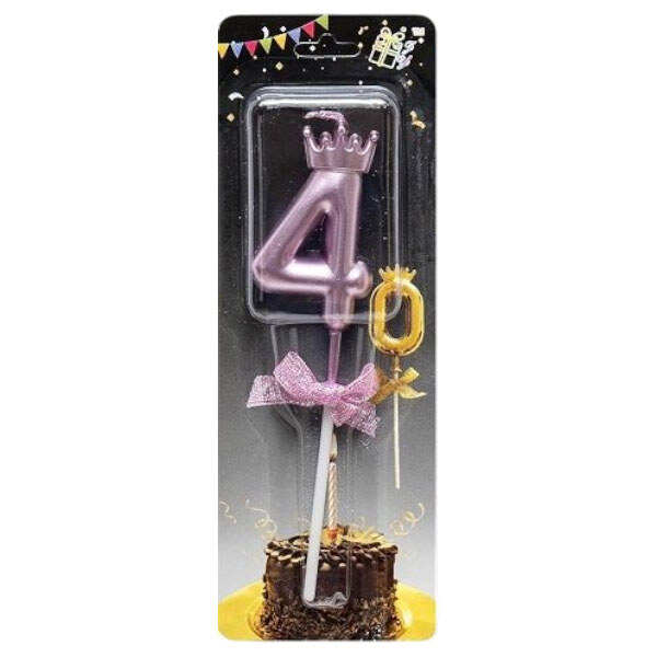 Свічка-цифра "4", з короною, мікс, Mic - № 1 Свічка-цифра "4", з короною, мікс, Mic - № 1