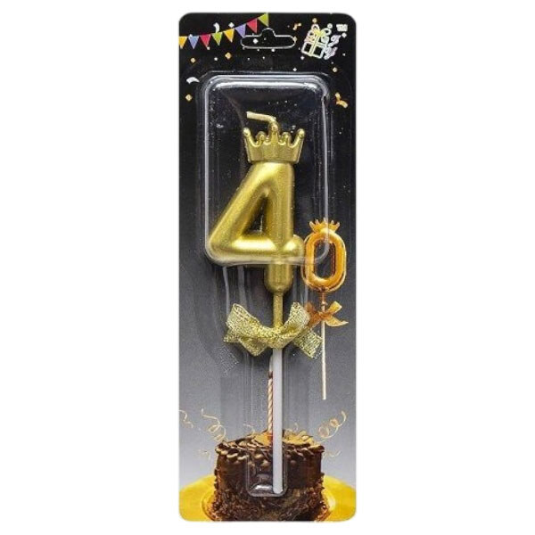 Свічка-цифра "4", з короною, мікс, Mic - № 2 Свічка-цифра "4", з короною, мікс, Mic - № 2