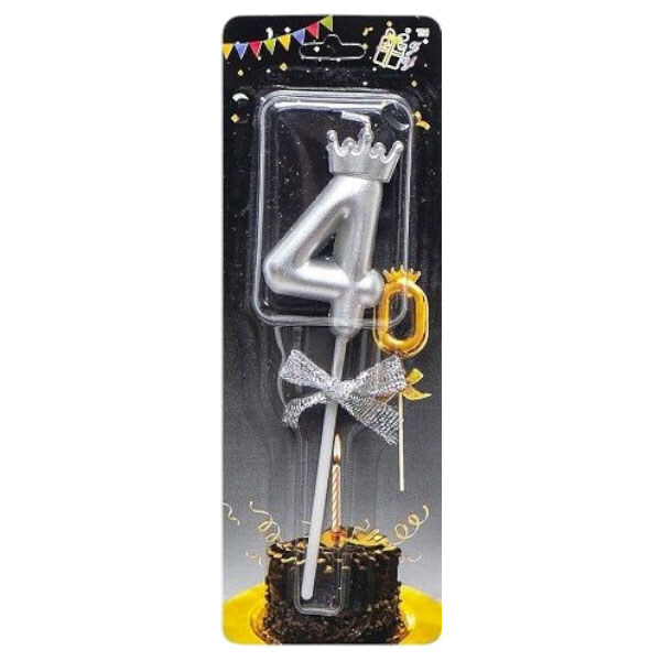 Свічка-цифра "4", з короною, мікс, Mic - № 3 Свічка-цифра "4", з короною, мікс, Mic - № 3