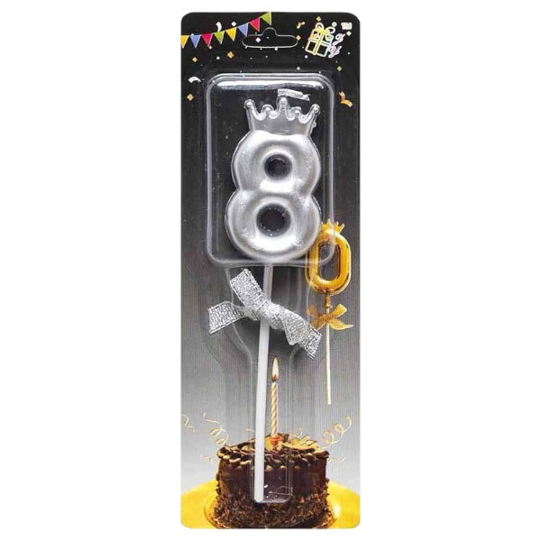 Свічка-цифра "8", з короною, мікс, Mic - № 2 Свічка-цифра "8", з короною, мікс, Mic - № 2