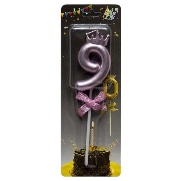 Свічка-цифра "9", з короною, мікс, Mic - № 3 Свічка-цифра "9", з короною, мікс, Mic - № 3