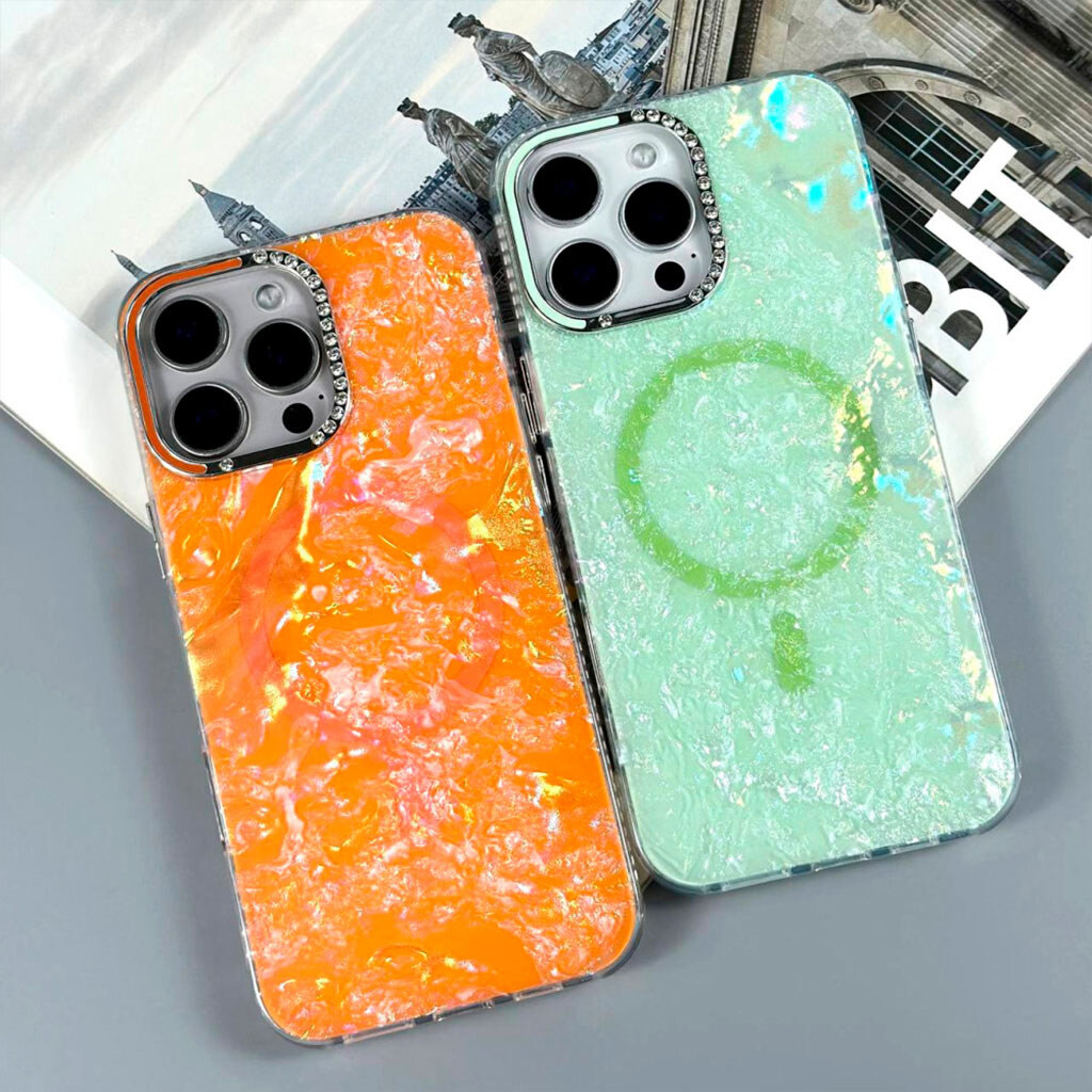 Чохол (накладка) Apple iPhone 17 Pro Max, Luxury Iridescent Marble, MagSafe, Білий - № 4 Чохол (накладка) Apple iPhone 17 Pro Max, Luxury Iridescent Marble, MagSafe, Білий - № 4