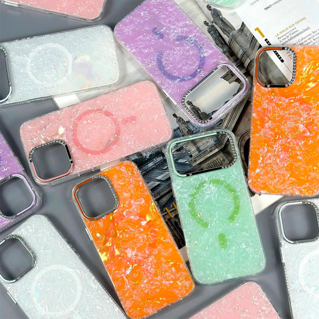 Чохол (накладка) Apple iPhone 17 Pro Max, Luxury Iridescent Marble, MagSafe, Білий - № 7 Чохол (накладка) Apple iPhone 17 Pro Max, Luxury Iridescent Marble, MagSafe, Білий - № 7