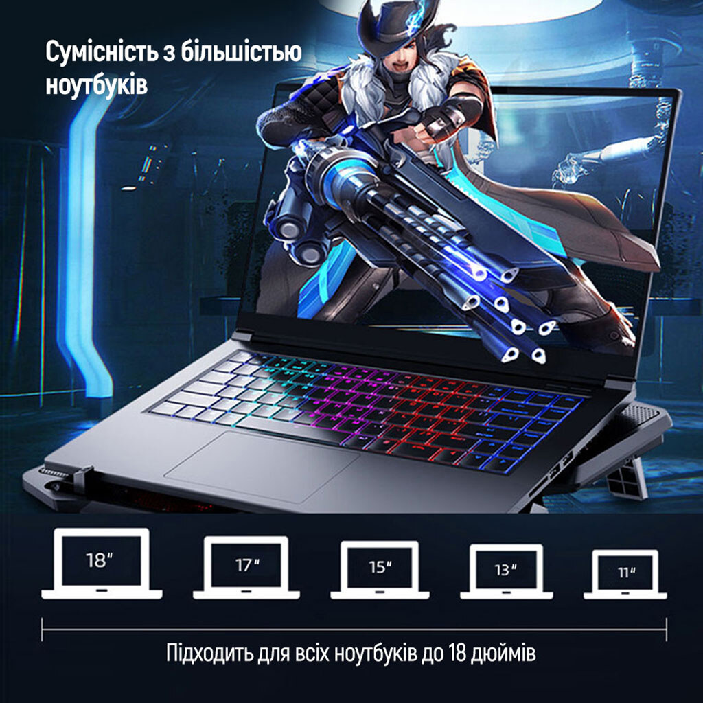 Підставка для ноутбука ColorWay Cooling Game Pro S4, Чорний - № 9 Підставка для ноутбука ColorWay Cooling Game Pro S4, Чорний - № 9