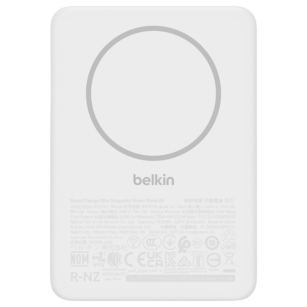 Портативная батарея (Power Bank) Belkin Power Bank Slim Magnetic, 5000 mAh, Белый - № 1 Портативная батарея (Power Bank) Belkin Power Bank Slim Magnetic, 5000 mAh, Белый - № 1