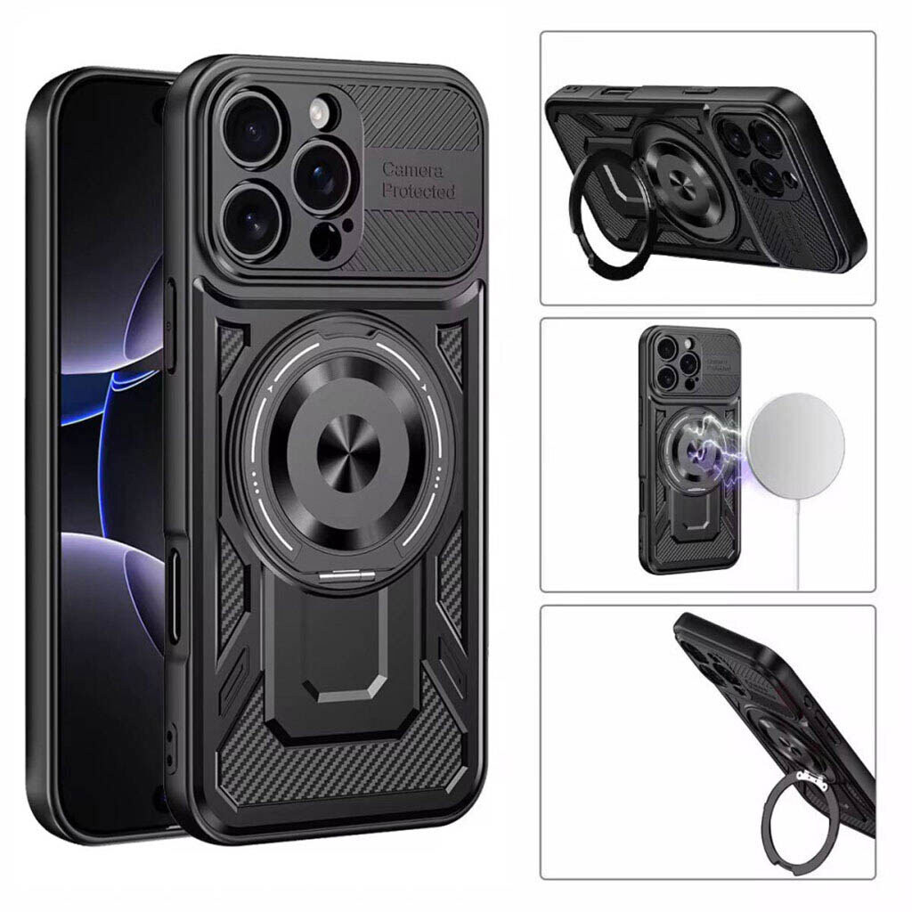 Чехол (накладка) Xiaomi Poco C81 / Redmi A7 Pro, Armor Rotating Magnetic, MagSafe, Черный - № 8 Чехол (накладка) Xiaomi Poco C81 / Redmi A7 Pro, Armor Rotating Magnetic, MagSafe, Черный - № 8
